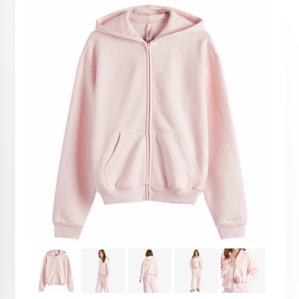 SKIMS Women's Cotton Fleece Classic Zip Up Hoodie in Barely Pink
